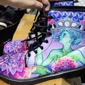 Goddess Print Combat Boots